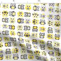 Gray + Yellow Owl Fabric - Little Owls In Gray And Yellow By Littlebdesigns - Owl Nursery Decor Cott