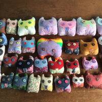 Tiny Plush Owl Pillows, set of three, pocket pet owls, itty bitty owl pillows, barn owls, heart shap