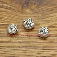20pcs Owl Beads Spacers Metal Loose Beads Antique Silver Tone 11x11x7mm 1mm Hole cf3246