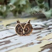 Owl, Brass, Sterling Silver, Stackable, Layered, Customized, Band, Ring, Jewelry, Midi, Barn Owl, Au