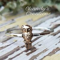 Owl, Brass, Sterling Silver, Stackable, Layered, Customized, Band, Ring, Jewelry, Midi, Barn Owl, Au