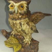 Vintage Great Horned OWL Perched on Branch - Japan - Excellent Shape