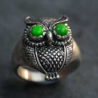 Owl Ring, Turquoise Ring, Natural Turquoise, Artistic Ring, Owl Eyes, Green Eyes, December Birthston