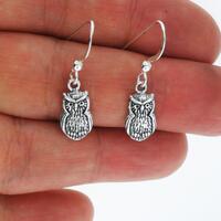 Owl Charm Earrings in Sterling Silver or Antique bronze