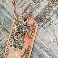 Embellished Dog Tag Owl Necklace~Unique~One of a Kind~ Mothers Day ~friend~teacher~owl lover"ow