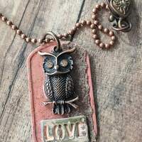 Dog Tag Owl Necklace~Unique~One of a Kind~ Mothers Day ~friend~teacher~owl lover "LOVE"