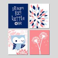 Owl Nursery Decor Girl, Owl Nursery Prints, Pink Owl Nursery Wall Art, Floral Nursery Print, Owl Bab