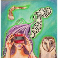 20-in x 20-in Original Painting- View-master and barn owls