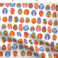 Spunky Owls Fabric - Owls By Littleislandcompany - Summer Watercolor Owl Nursery Decor Cotton Fabric