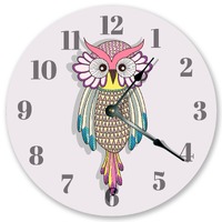10.5" Beautiful Animated Owl Clock - Colorful Clock - Living Room Clock - Large 10.5" Wall
