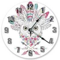 10.5" Beautiful Owl and Feather Design Clock - Living Room Clock - Large 10.5" Wall Clock 