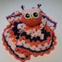 Crocheted Owl Security Blanket, Baby Girl Crocheted Owl Blanket, Pink Baby Comforter, Cute Owl Secur