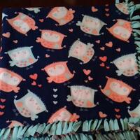 Owl fleece tied blanket in teal, navy blue and peach colors- owl baby bedding-baby shower gift-owls 