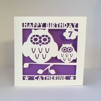 Owl Birthday Card - Papercut - Personalised Happy 1st 2nd 3rd 4th 5th 6th 7th 8th 9th 10th 11th 12th