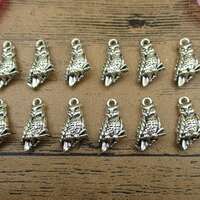 12 Owl Charms,Antique Silver Tone-RS564