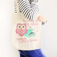 Girl owl library book reading is a hoot personalized tote bag - choose value or heavyweight tote MBA