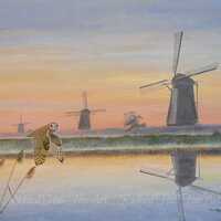 Short-Eared Owl (Holland), Original Art, Richard Hull Fine Art, Birds, Windmill, Landscape, Gift, Mo
