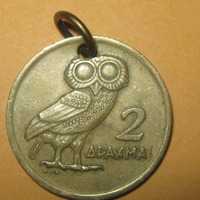 Authentic Vintage  Greece Athena Owl  Phoenix Coin Pendant Necklace