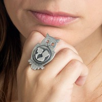 Sterling Silver Owl Ring: Couple Medallion Coin Jewelry