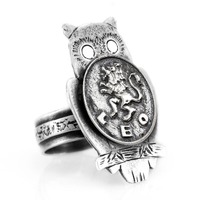 Sterling Silver Leo Medallion Owl Ring: Zodiac Jewelry