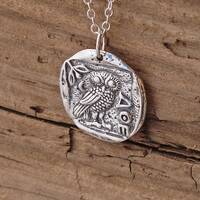 Ancient Coin Athena Owl Pendant Necklace Sterling Silver Goddess Necklace Gift Box Unisex Ancient Gr