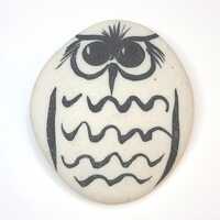 Vintage Handmade Clay Owl Brooch: Painted Bird Pin