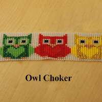 Owl Choker. 5 owls, blue, green, red, yellow and purple in seed bead weaving. Gift for her. Birthday
