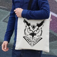 Owl Print Cotton Tote Bag