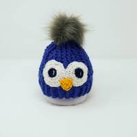 Crochet Owl Hat with Faux Fur Pom Pom