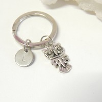 Personalized Owl keychain, Hand Stamped Keyring, Keychains, Customized Gift, Owl Key Chain, Monogram