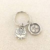 SALE!!! Initial owl keychain with letter owl gifts owl jewelry with letter personalized owl keychain