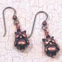 Copper Owl Earrings on Hypoallergenic Ear Wires