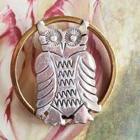 Vintage SC Sterling Silver and Brass Wise Owl Brooch 925 Goddess Athena Wisdom