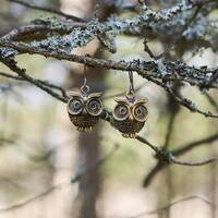 Boho Owl Dangle Earrings | Bronze Nature Lover Gift | Crafted with Care by Raganu Rotas
