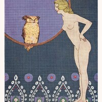 Art Nouveau wall art, Woman with Owl, Bathroom Decor, Bathroom Wall Decor, Decorative Arts Women, Va