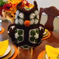 Handmade Crochet little Owl Plushie: African Flower Motif Nursery Decor