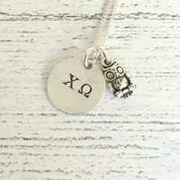 Chi Omega Necklace, Chi Omega Jewelry, Owl Necklace, Chi O Sorority Jewelry, Sorority Necklace, Big 