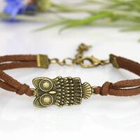 Bronze Owl bracelet Wise owl charm Friendship bracelet bird Suede cord bracelet Antique bronze owl j