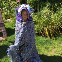 Handmade Hooded Crochet Owl Blanket – Chunky Knit Throw, Baby/Child/Adult Sizes