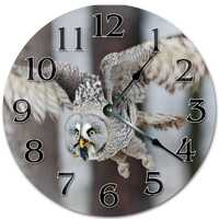 Flying White Owl Wall Clock, Open Face, Silent Movement (10.5")