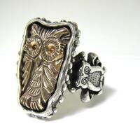 Owl Sacred Bronze Owl Ring the Flying Cat R074
