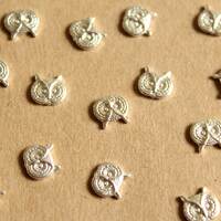 8 pc. Small Silver Plated Brass Owl Heads: 7mm by 8mm - made in USA | SI-059