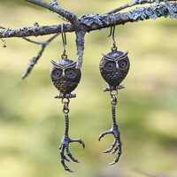 Handcrafted Bronze Owl Earrings with Talon Claws | Bohemian Witch Jewelry | Nature-Inspired Dangle E