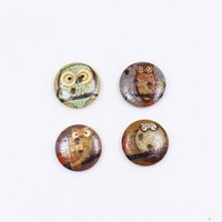 Owl Wooden Button, Vintage Styel, Bird Owls Print, Natural Wood Made, Two Holes, Small Size, Round S