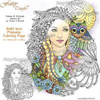 Moonlight Fairy Owl Fairy Tangles Printable Coloring Book Pages by Norma J Burnell 8x10 Coloring Boo