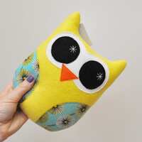 Yellow Plush Owl With Retro Starburst - READY TO SHIP