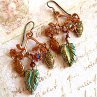 Vintage Owls,Gingerbread Brass,Rose Ox Copper,Woodland,Fall Earrings,Whimsical Owls,Owls on Branch,A