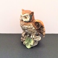Vintage Owl Figurine, Porcelain Statue, Horned Owl, Homco C-3717, Woodland Decor