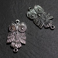 1pc - Breloque Connecteur Pendentif Argent 925 Chouette Hibou 29mm - 4558550086600 