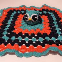 Crocheted Owl Security Blanket, Blue Owl Baby Blanket, Pink and Blue Security Blanket, Owl Baby Comf